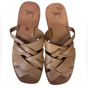 Beek Bittern Honey Tan Leather Slide Flat Sandals Size 7